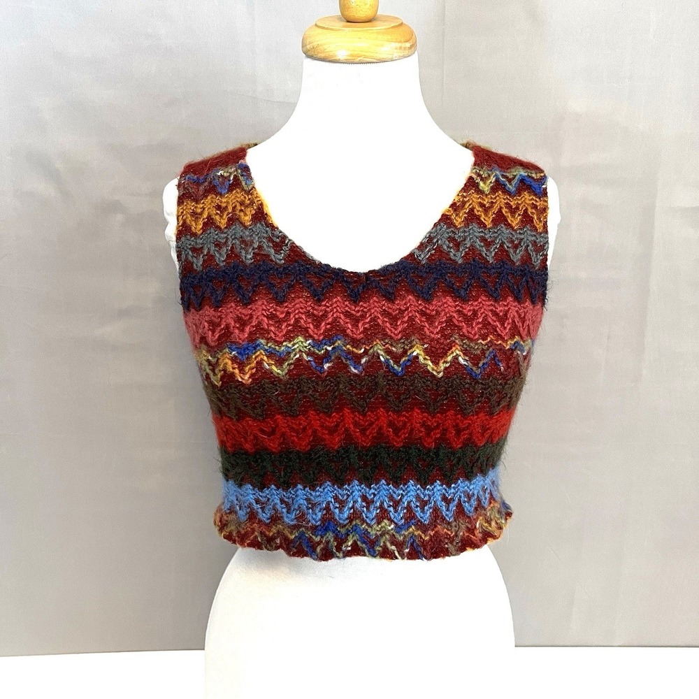 Cropped Sweater Vest‎ Zigzag Multicolor Stripe Top Women's Size S - Picture 3 of 4